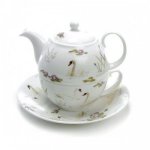 ROY KIRKHAM FINE BONE CHINA | SWAN LAKE TEA FOR ONE TEAPOT WITH CLASSIC CUP & SAUCER
